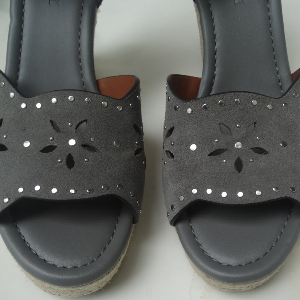 NEW COACH Size 10 Kelsi Wedge Espadrille Sandals Heathered Gray Suede Studded - Picture 3 of 7